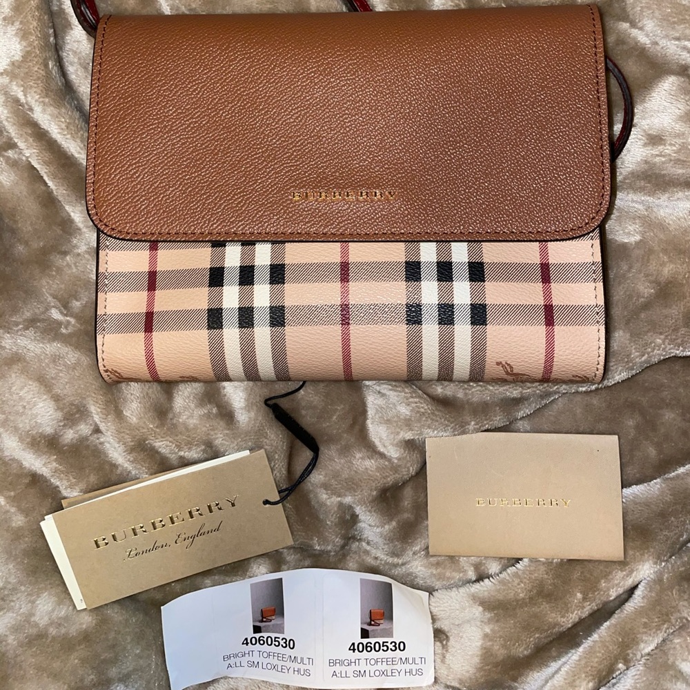 Burberry Loxley Check Brown Leather Crossbody Bag